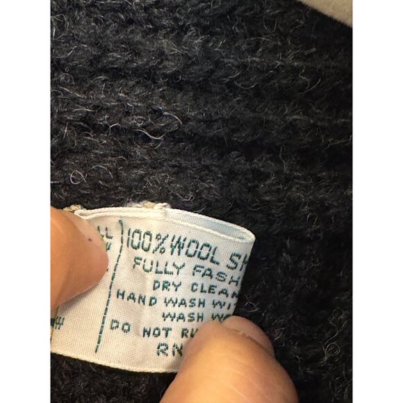 L.L. Bean Cardigan Sweater Women M Wool Dark Gray Shawl Collar Ribbed Button-Fro - Picture 5 of 5